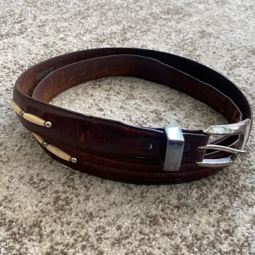 Onyx by Brighton Toronto Taper Leather Belt Brown 44